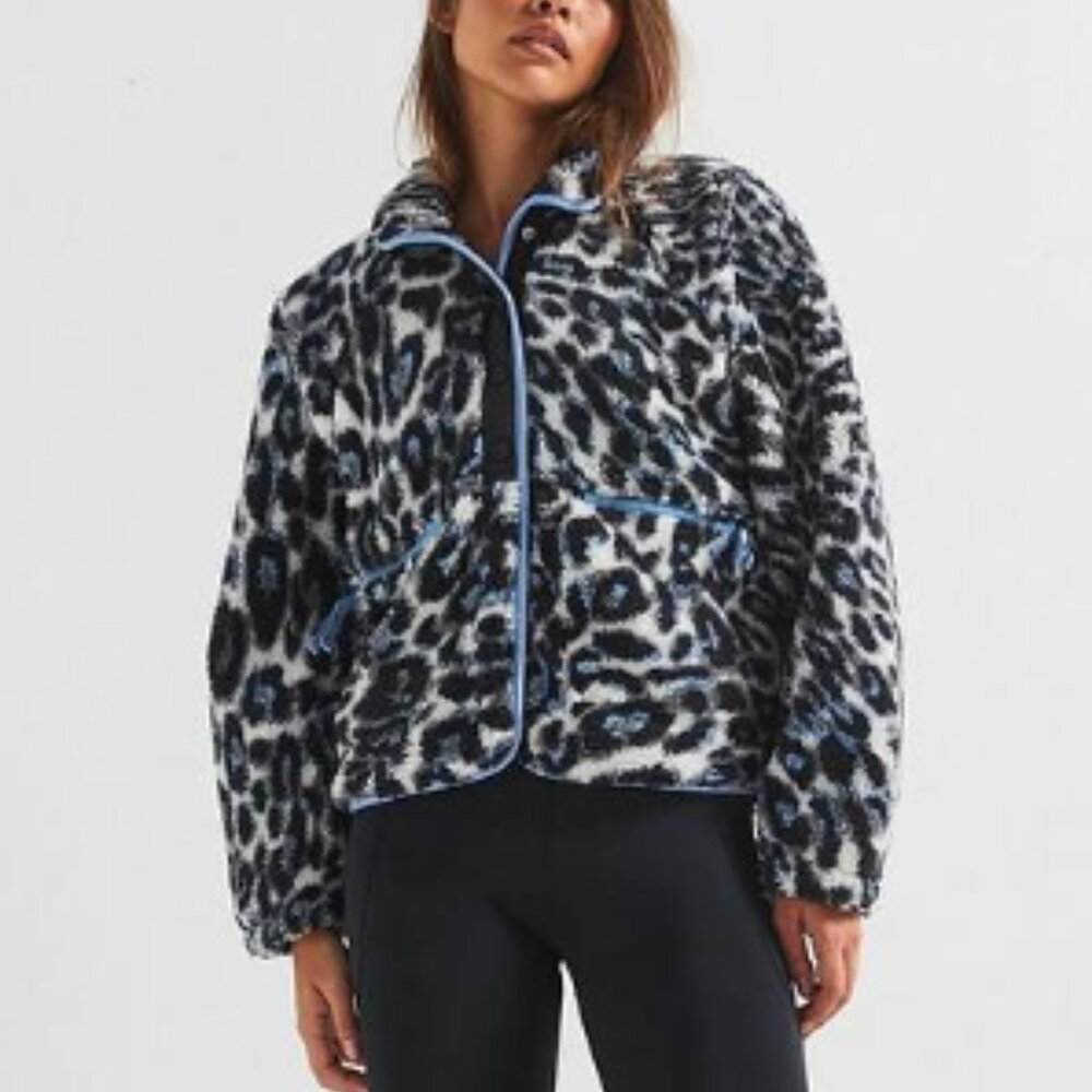FP Movement by Free People Black, White & Blue Leopard Print Fleece Jacket